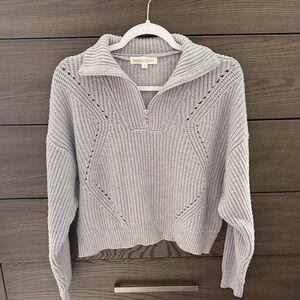 Light Gray Half-Zip Cowl Sweater